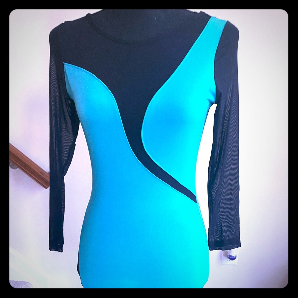 Mini aqua dress sheer sleeve
